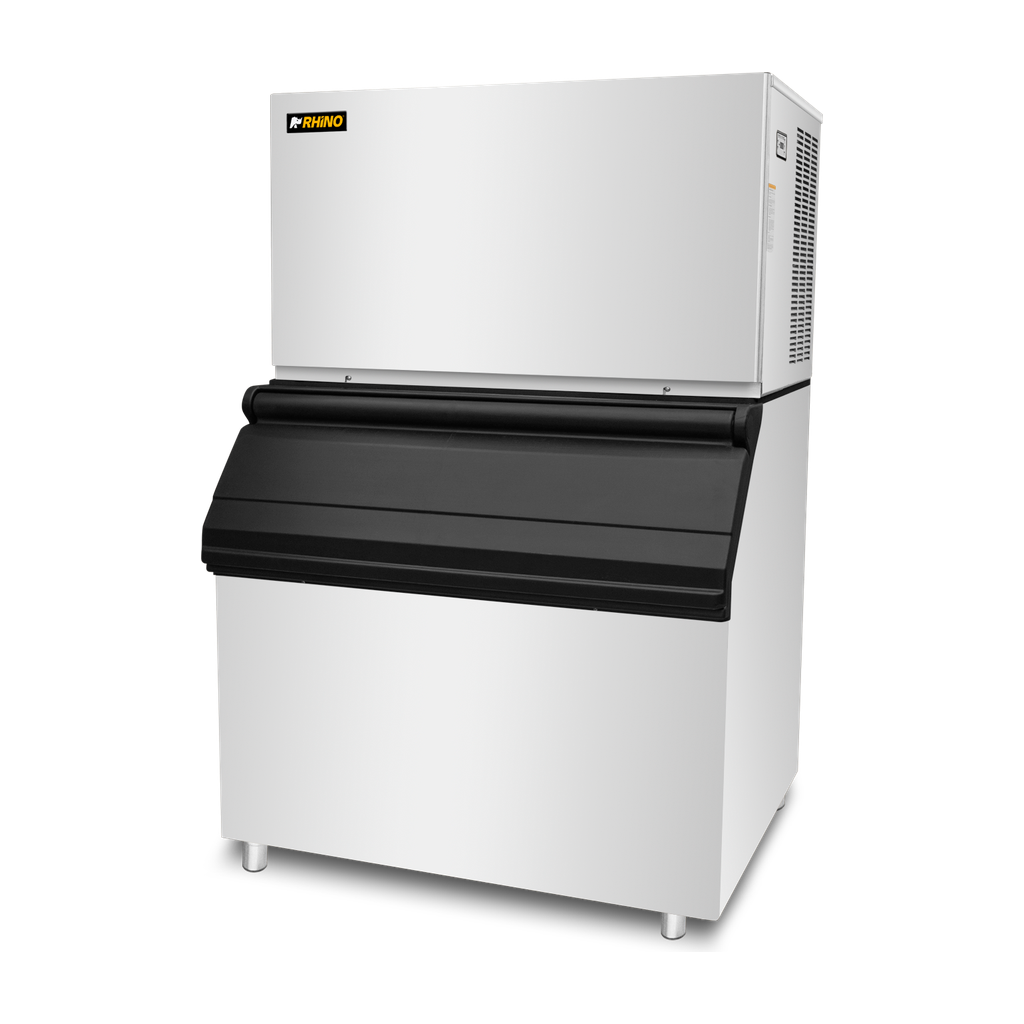 Fábrica de hielo RHINO FAHIEL-650 con depósito integrado de 400 kg, vista diagonal del equipo completo