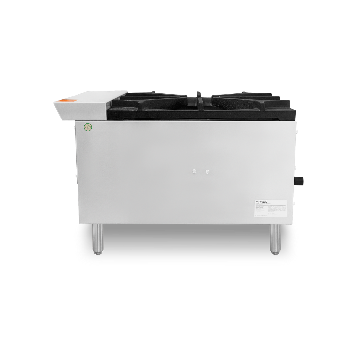 Fogón a gas RHINO FOGA-1Q vista lateral de gabinete inoxidable y patas niveladoras