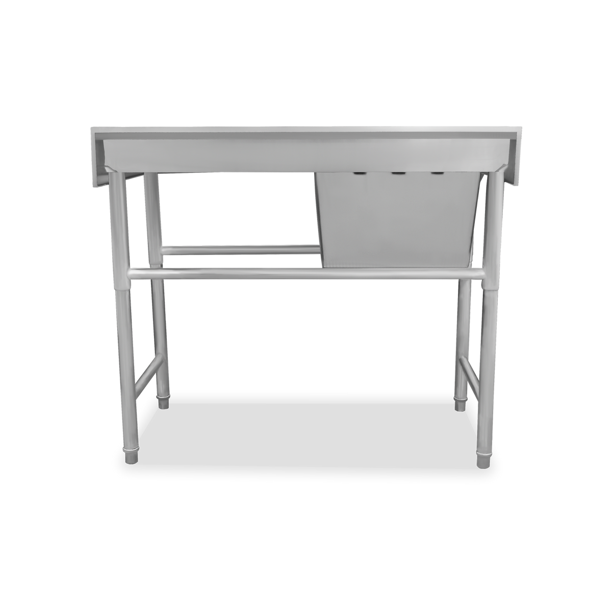 Vista posterior de fregadero de una tarja RHINO FREGA-1T y estructura de acero inoxidable 201