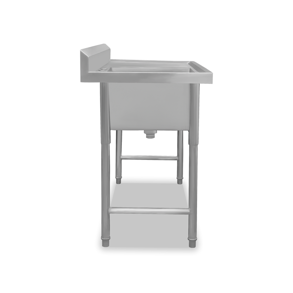 Vista lateral de fregadero RHINO FREGA-1T con tarja de 45 por 45 centímetros y patas ajustables