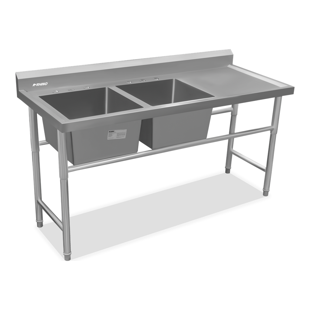 Fregadero RHINO FREGA-2T con dos tarjas independientes y mesa lateral de acero inoxidable, portada 1024 x 1024