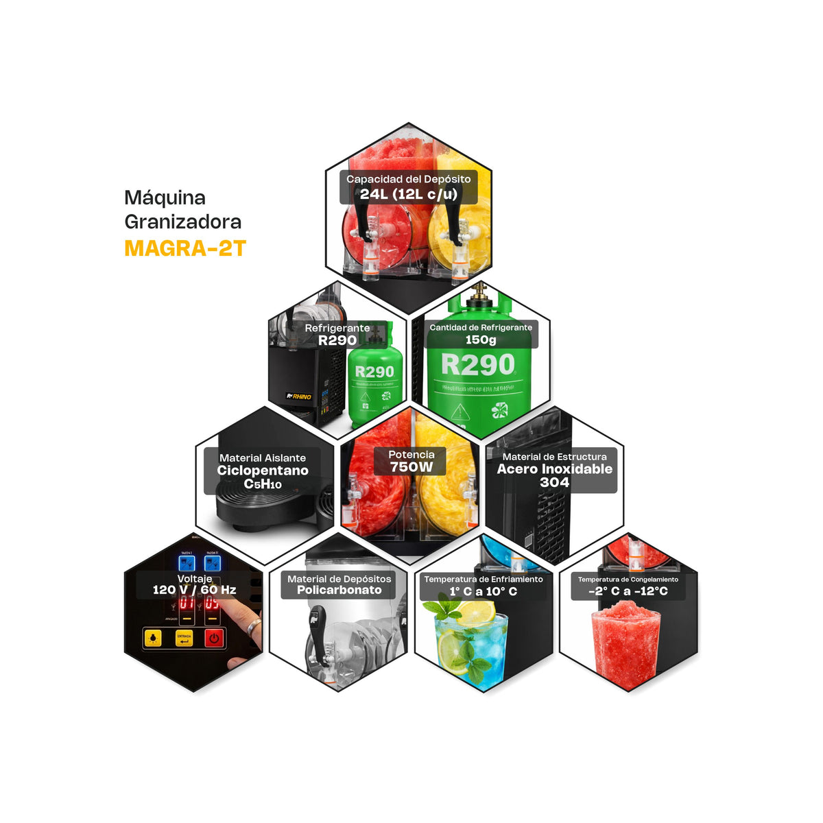 Máquina granizadora RHINO MAGRA-2T 2 x 12 litros — imagen oficial 3