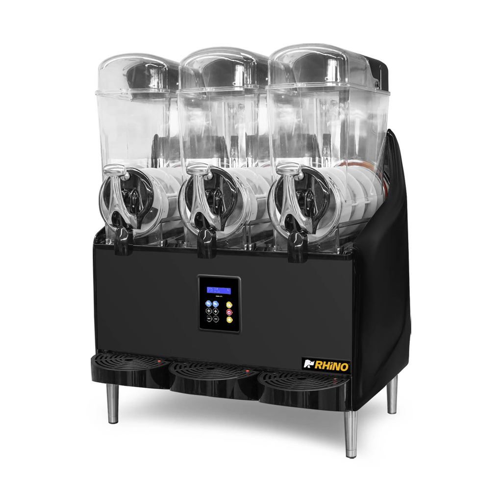 Granizadora premium Rhino MAGRA-3TX de tres depósitos de 12 litros en vista frontal completa