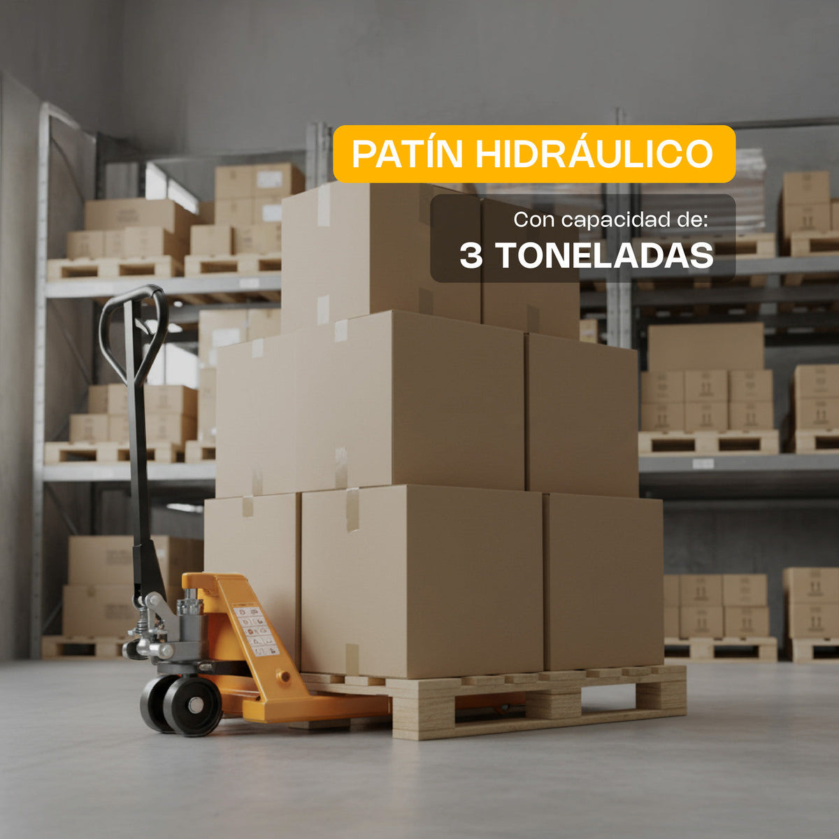 Patín hidráulico RHINO PATHID-3T moviendo tarimas con capacidad nominal 3000 kg, ilustración comercial