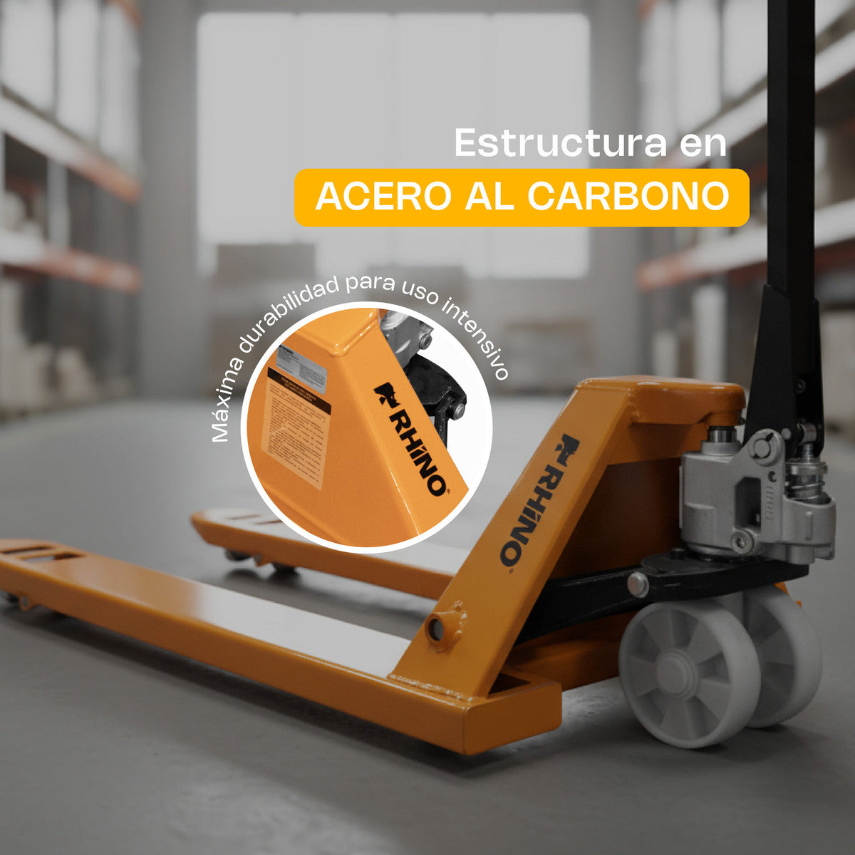 Estructura de acero al carbono del patín hidráulico RHINO PATHID-3T, fotografía en almacén