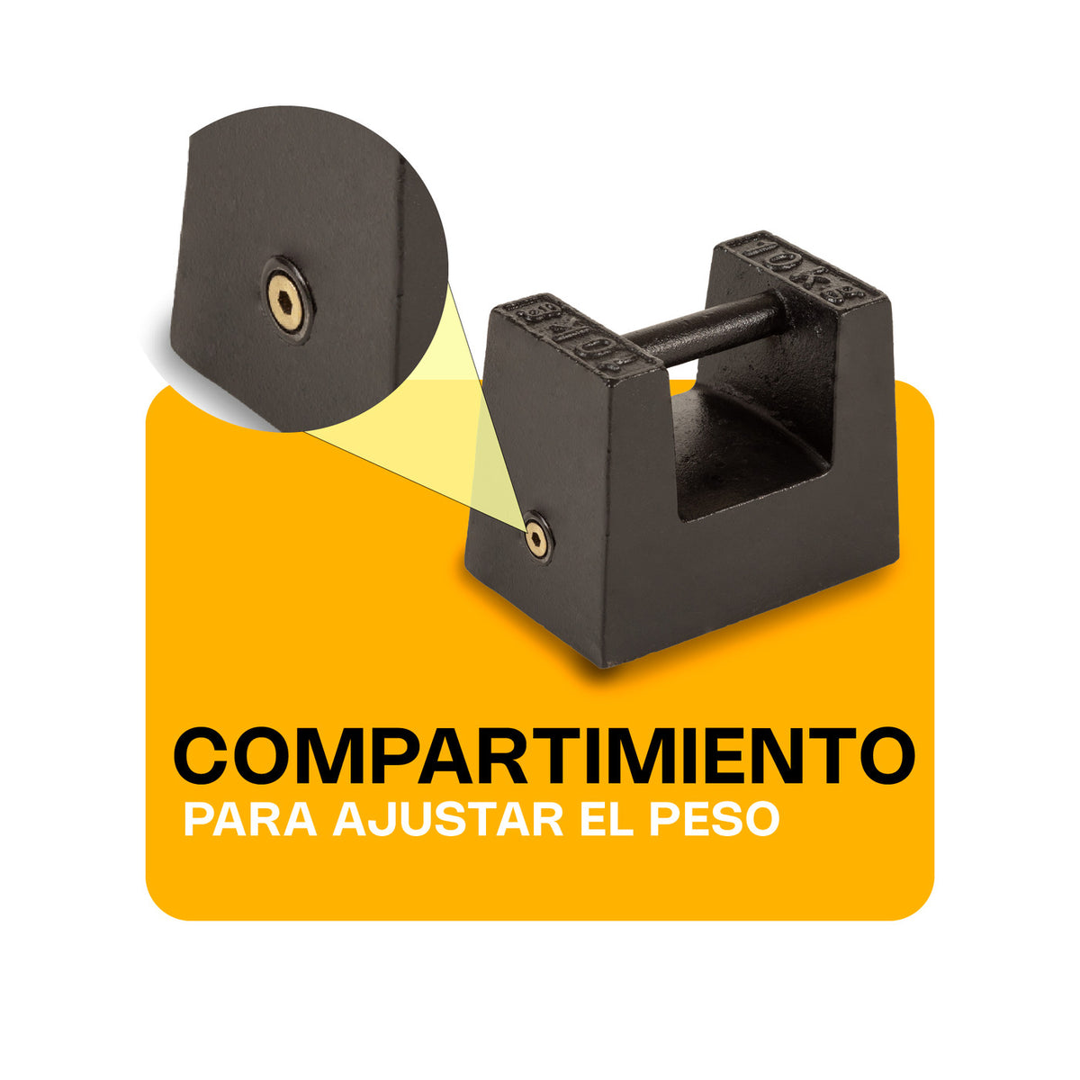 Fotografía adicional de pesa patrón RHINO PESA-10 de 10 kg de hierro fundido, detalle y características del fabricante. 