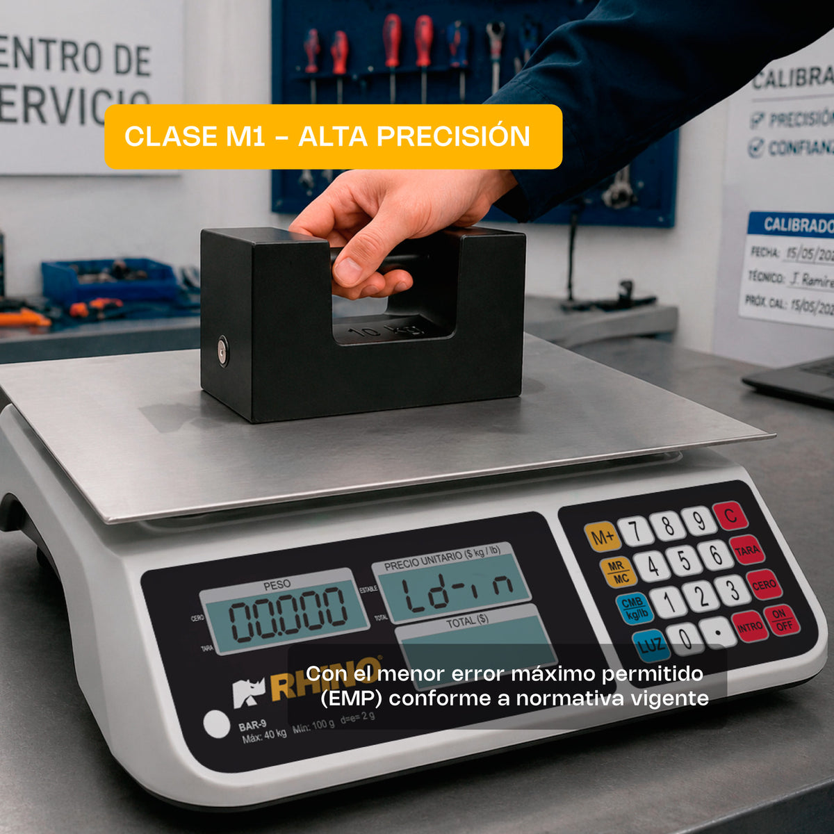 Fotografía adicional de pesa patrón RHINO PESA-10S de 10 kg de alta densidad, detalle y características del fabricante. 