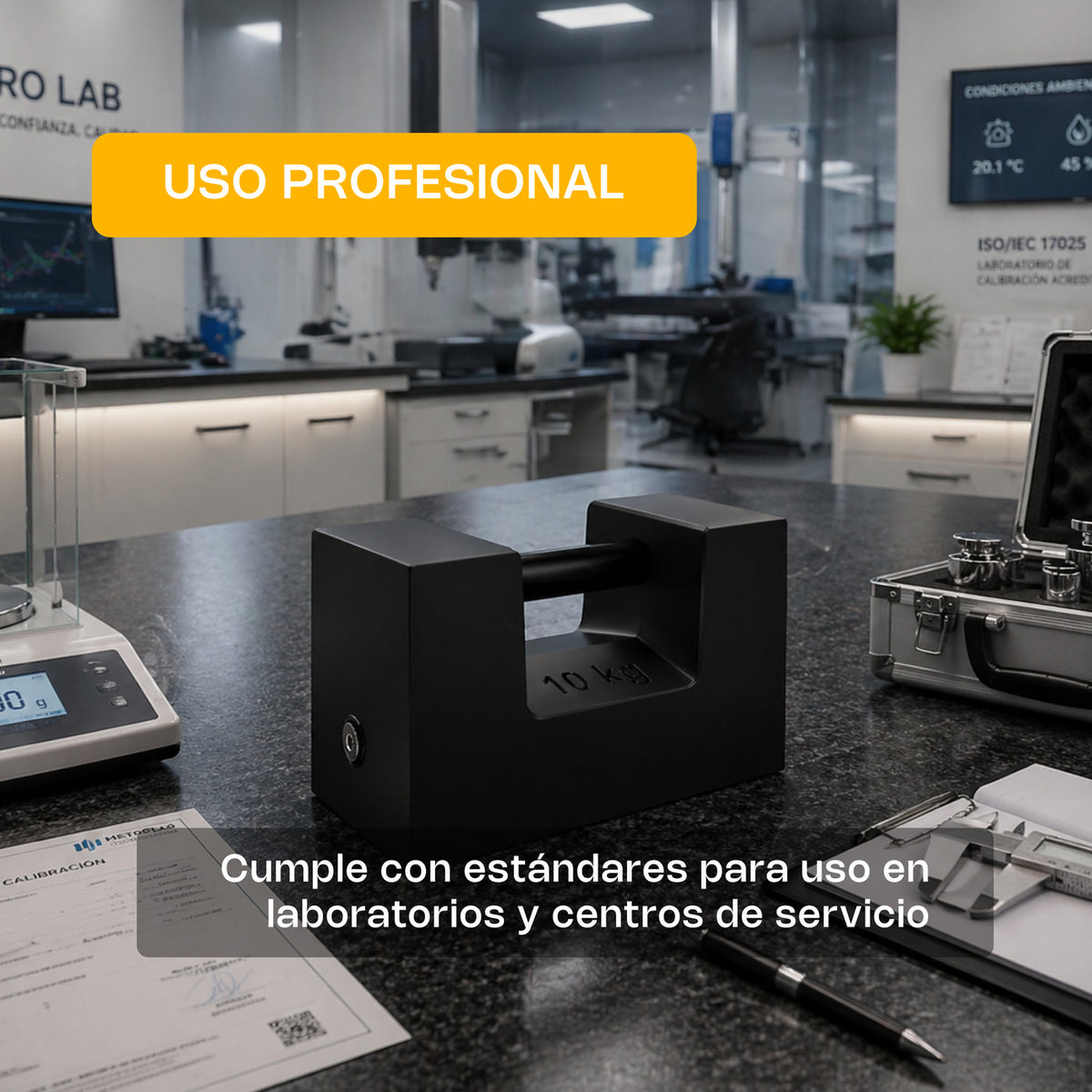 Fotografía adicional de pesa patrón RHINO PESA-10S de 10 kg de alta densidad, detalle y características del fabricante. 