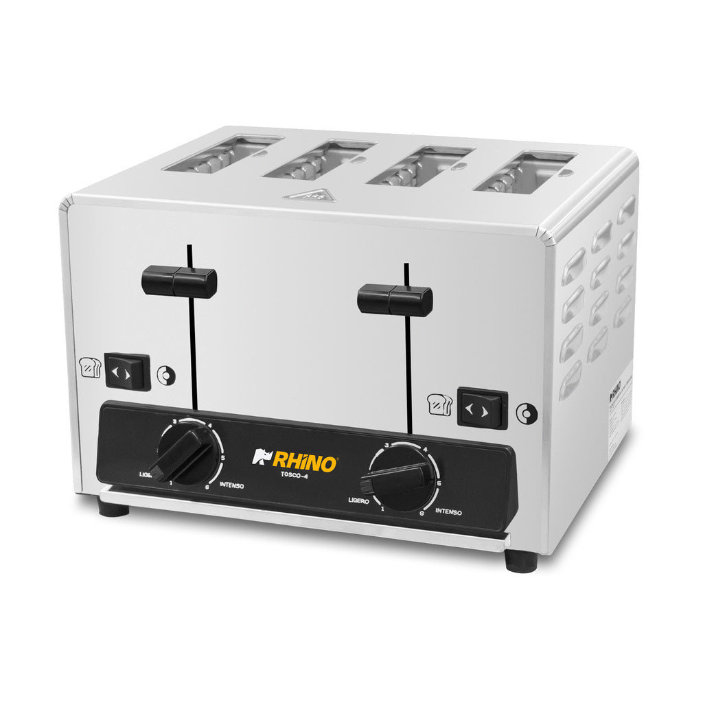 Tostador comercial RHINO TOSCO-4 de 4 rebanadas, acero inoxidable y dos controles independientes, foto original