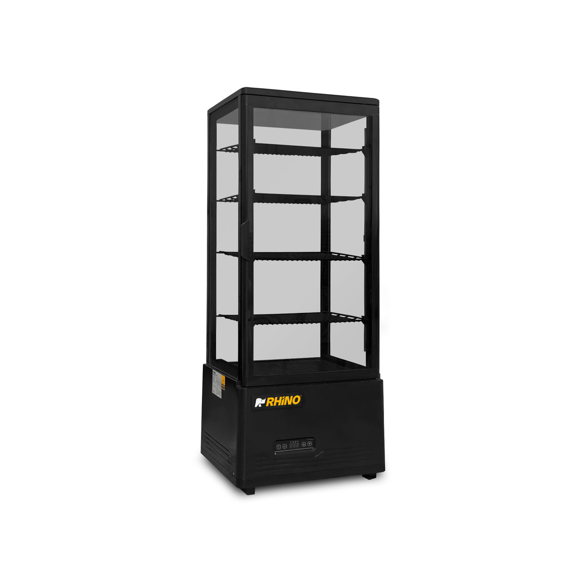 Vitrina refrigerada panorámica Rhino VIVEPA-4 de 100 litros, vista exterior lateral oficial del fabricante