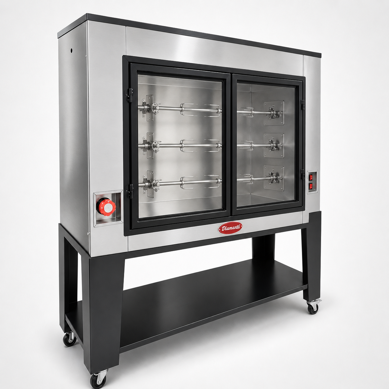 Rosticero Diamantti RDM-27 con base en funcionamiento con pollos rostizados