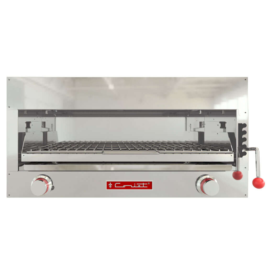 Salamandra industrial Coriat SC-31.5-G Master con parrilla deslizable y ajuste de altura para gratinar alimentos.