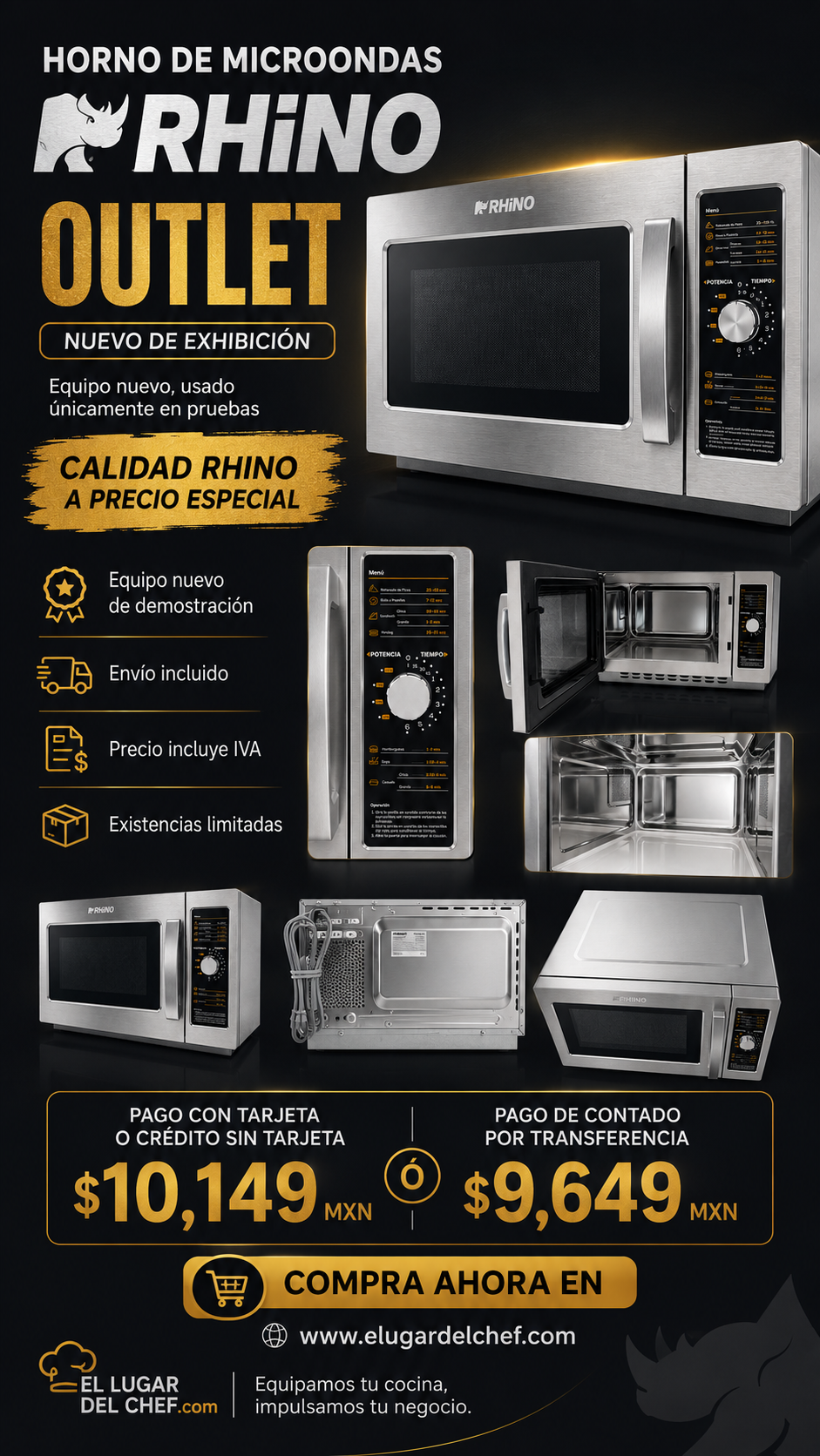 Horno Microondas Industrial Rhino HOMIC-12A Outlet | Nuevo usado en pruebas