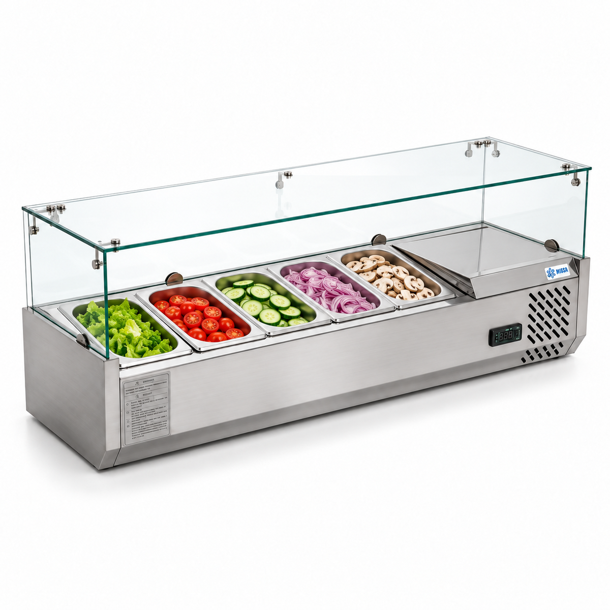 Vitrina MIGSA RT-1200L con ingredientes en 5 insertos GN 1/4