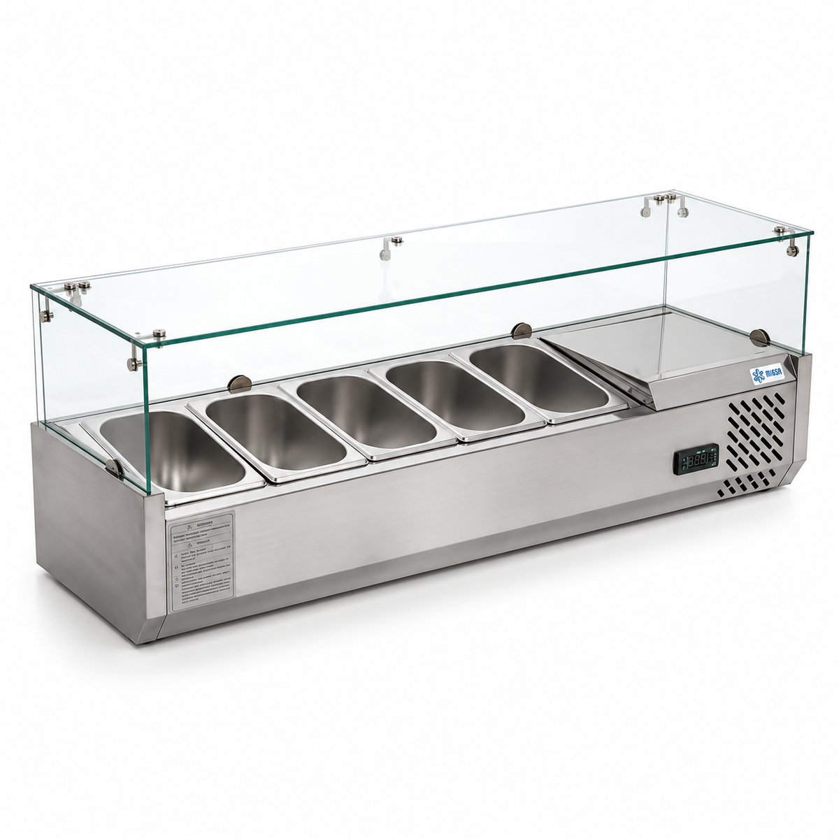 Vitrina refrigerada MIGSA RT-1200L para ensaladas y pizzas en fondo blanco