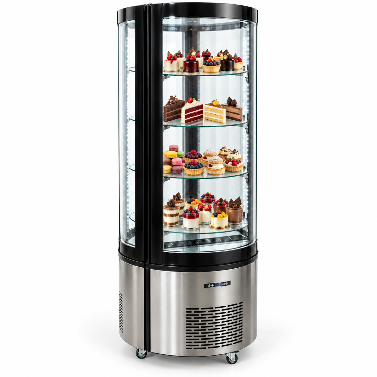 Refrigerador exhibidor MIGSA ARC-400R con pasteles y postres refrigerados en exhibición