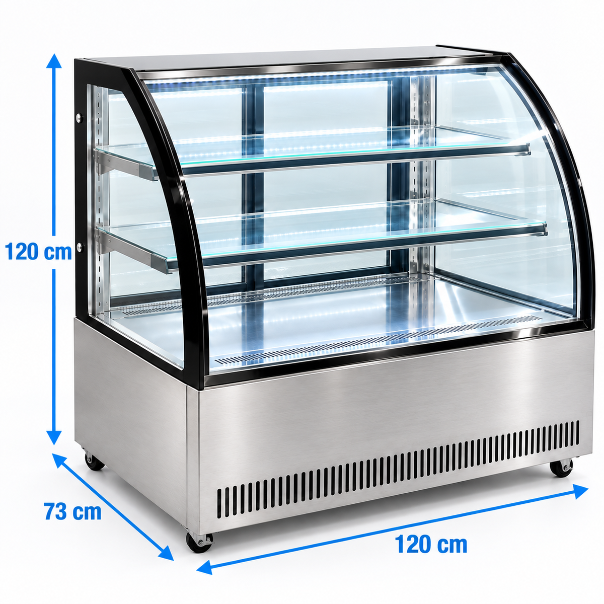 Vitrina refrigerada MIGSA GN-1200C2 con medidas 120 x 73 x 120 cm
