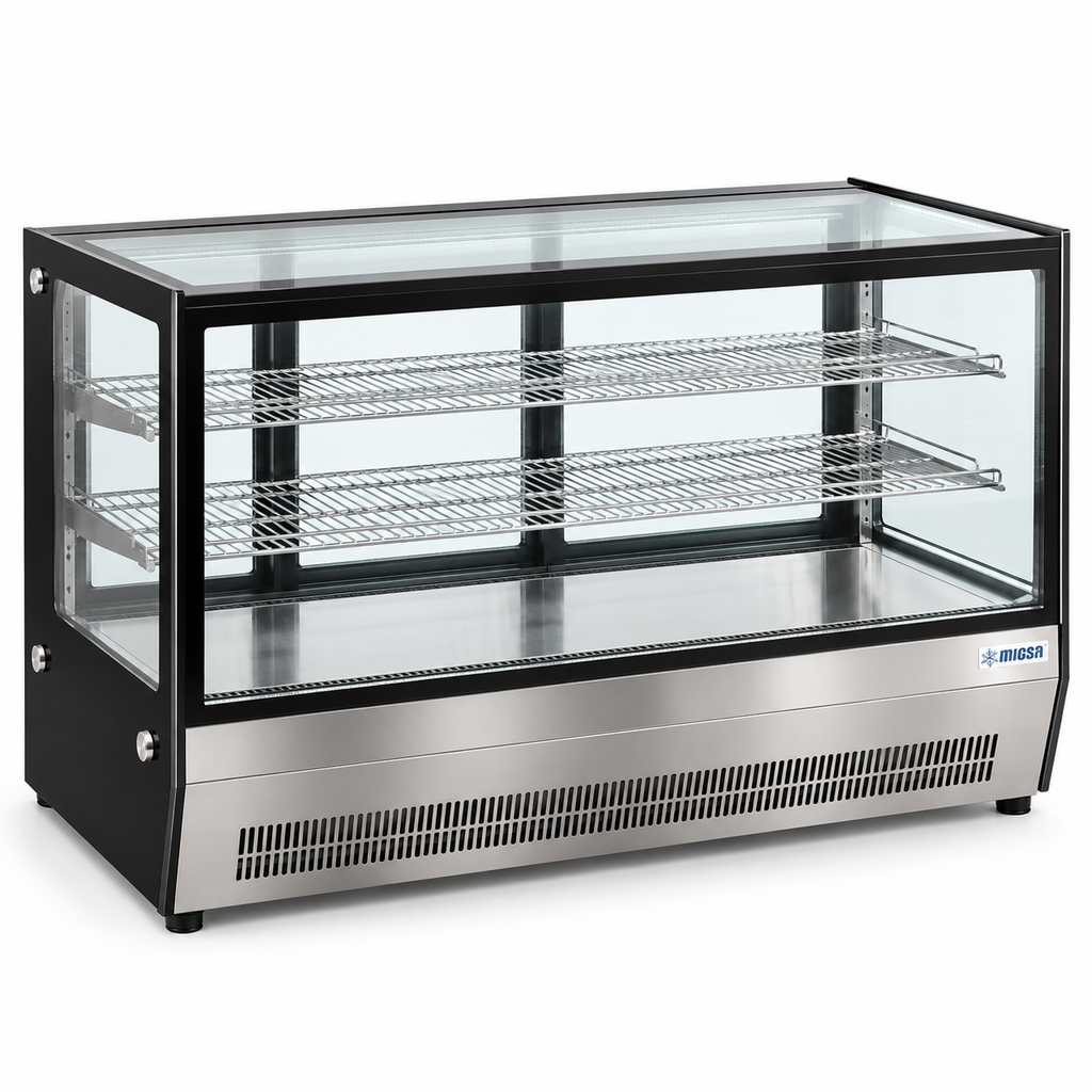 Vitrina refrigerada MIGSA GN-1200RT de 190 litros con cristal recto vista en ángulo
