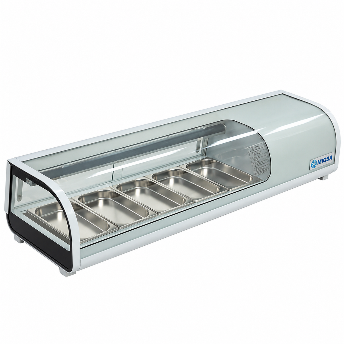 Vitrina refrigerada para sushi MIGSA RTS-52L de 52 L en fondo blanco