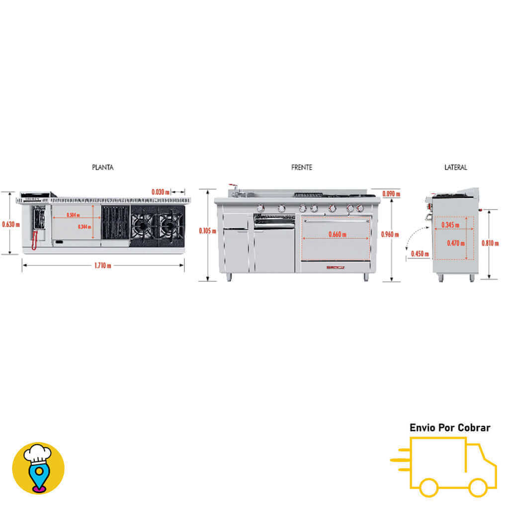 Estufa 2 Parrillas, Plancha, Horno, Gratinador, Asador y Freidora CORIAT - MULTIPLE PETIT TURBO-Estufas Múltiples-CORIAT-ElLugarDelChef.com