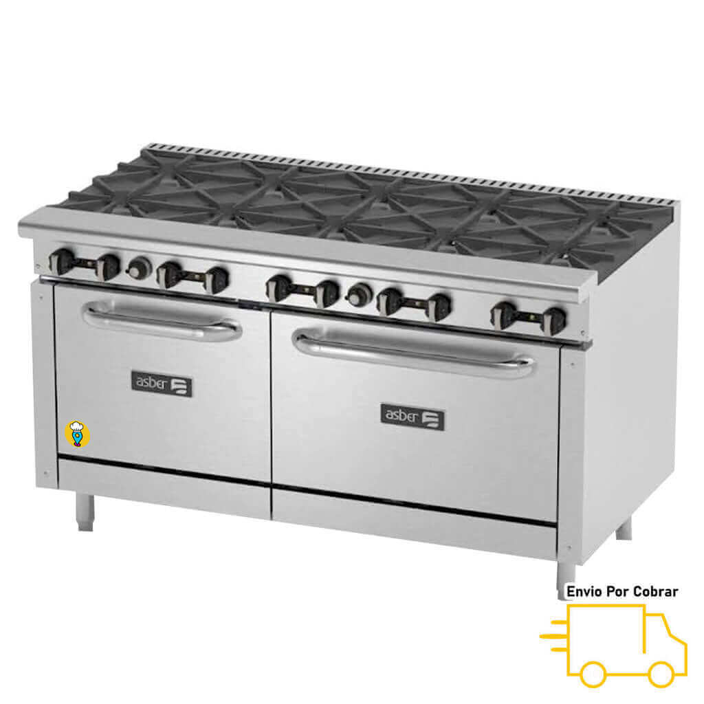 Estufa a Gas 10 Parillas + 2 Hornos ASBER - AER-2-B10-60-Estufas con Horno-ASBER-ElLugarDelChef.com