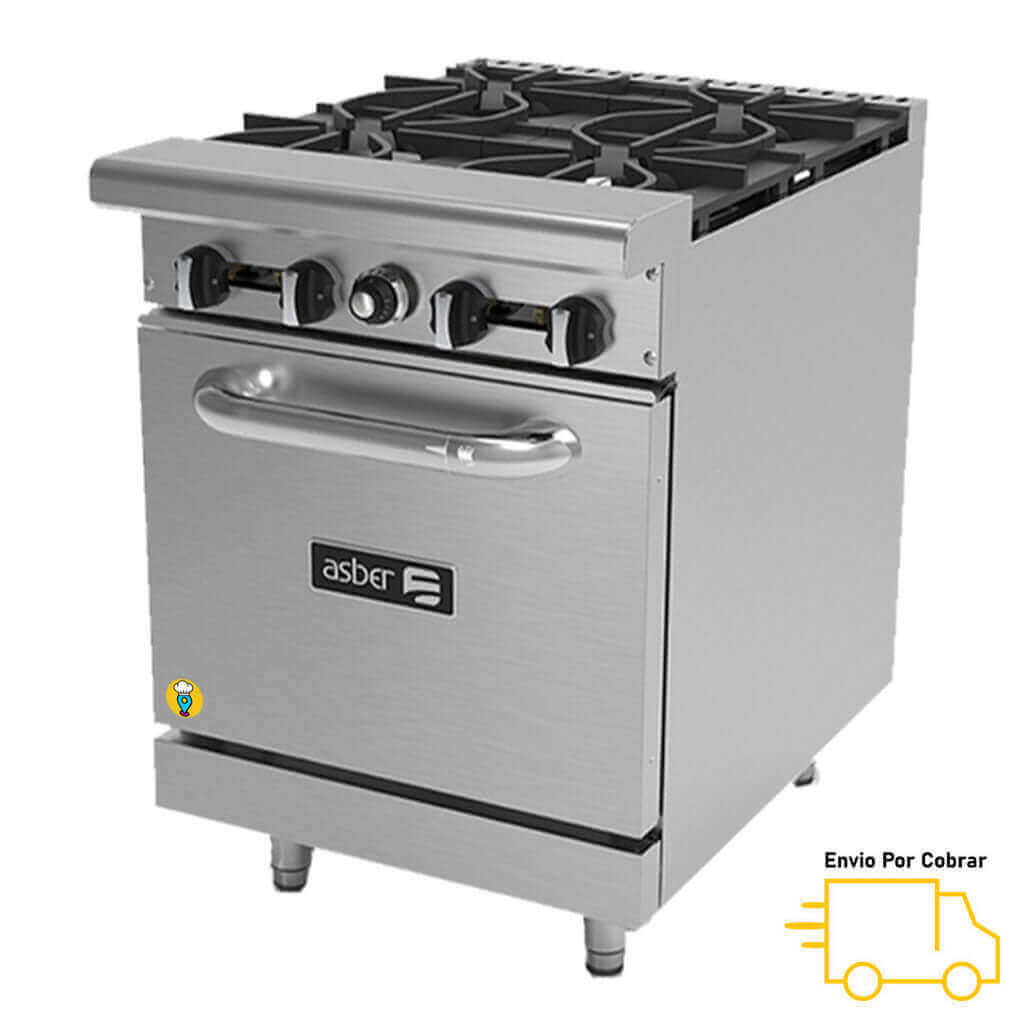 Estufas a Gas 4 Parrillas con Horno ASBER - AER-4-24-Estufas con Horno-ASBER-ElLugarDelChef.com