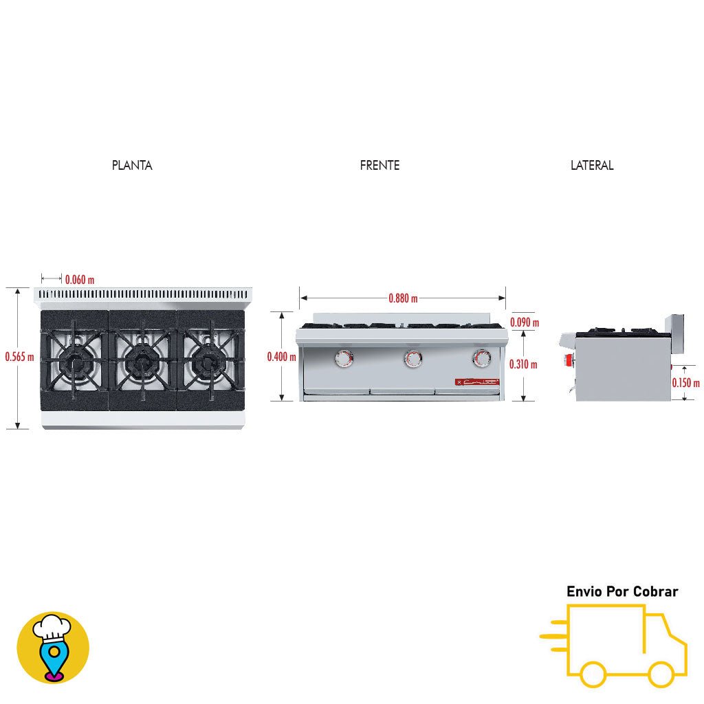 Parrilla 3 Quemadores CORIAT - PCH-3 PETIT-Parrillas a Gas-CORIAT-ElLugarDelChef.com