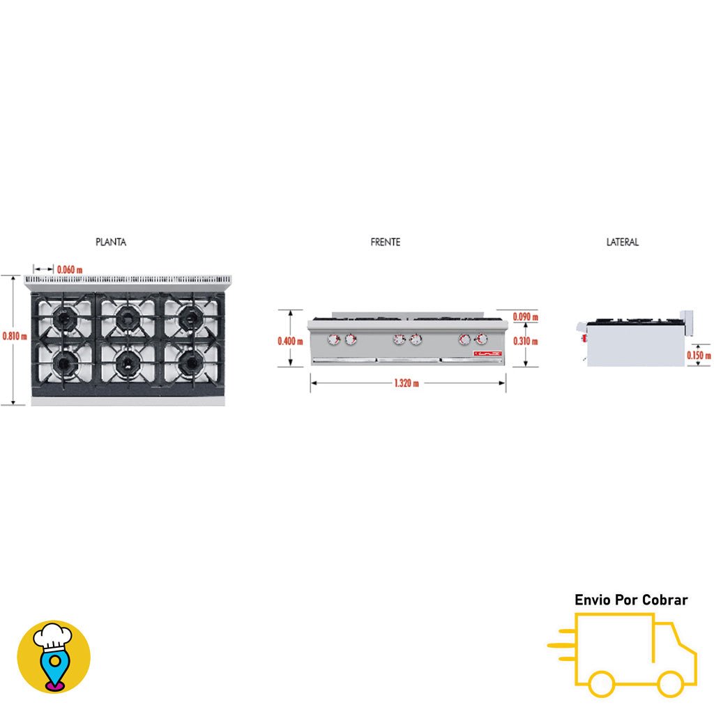 Parrilla 6 Quemadores CORIAT - PCV-6 HD-Parrillas a Gas-CORIAT-ElLugarDelChef.com