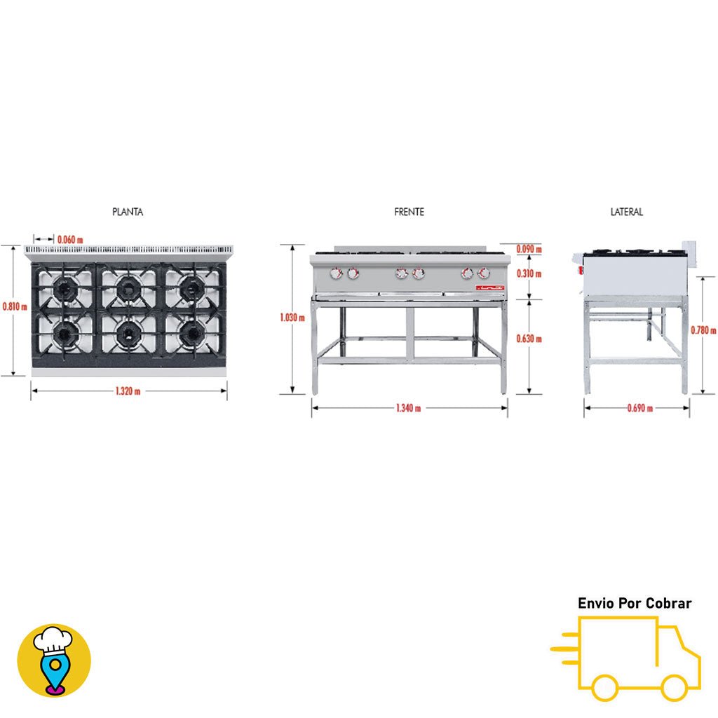 Parrilla 6 Quemadores CORIAT - PCV-6 HD-Parrillas a Gas-CORIAT-ElLugarDelChef.com