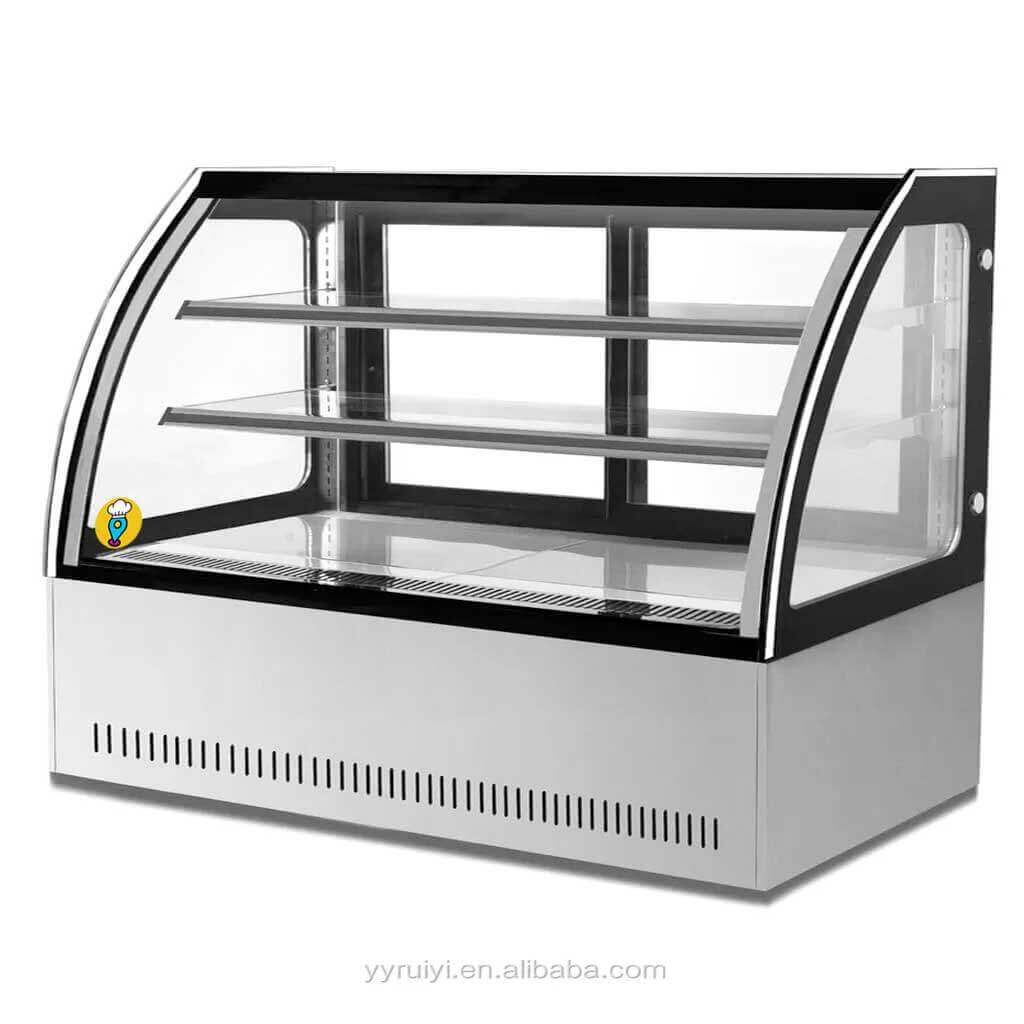 Vitrina Exhibidora de Cristal Curvo Modelo GN-1800C2: Resalta tus Pasteles con Estilo y Calidad-Vitrinas Pasteleras Delux-MIGSA-ElLugarDelChef.com